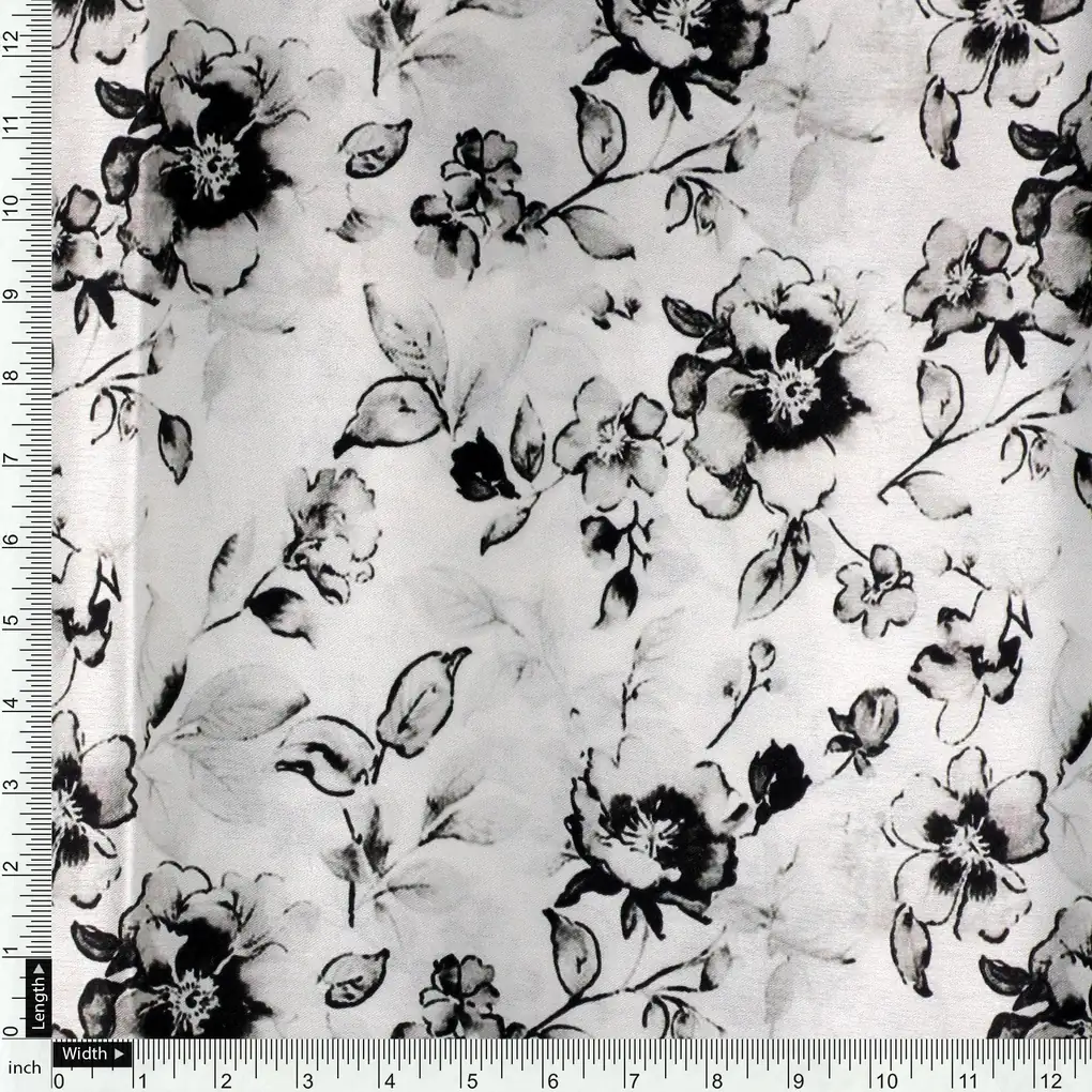 Black And White Orchid Digital Printed Fabric - Japan Satin - Image 4