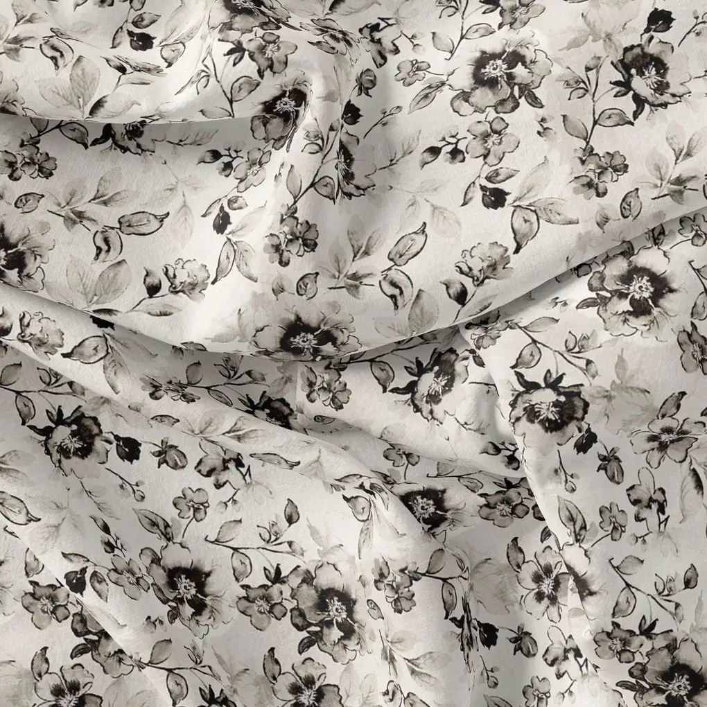 Black And White Orchid Digital Printed Fabric - Weightless - Image 3