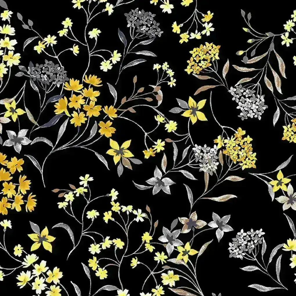 Black and Yellow Flower Ditzy Digital Printed Fabrics - Image 2