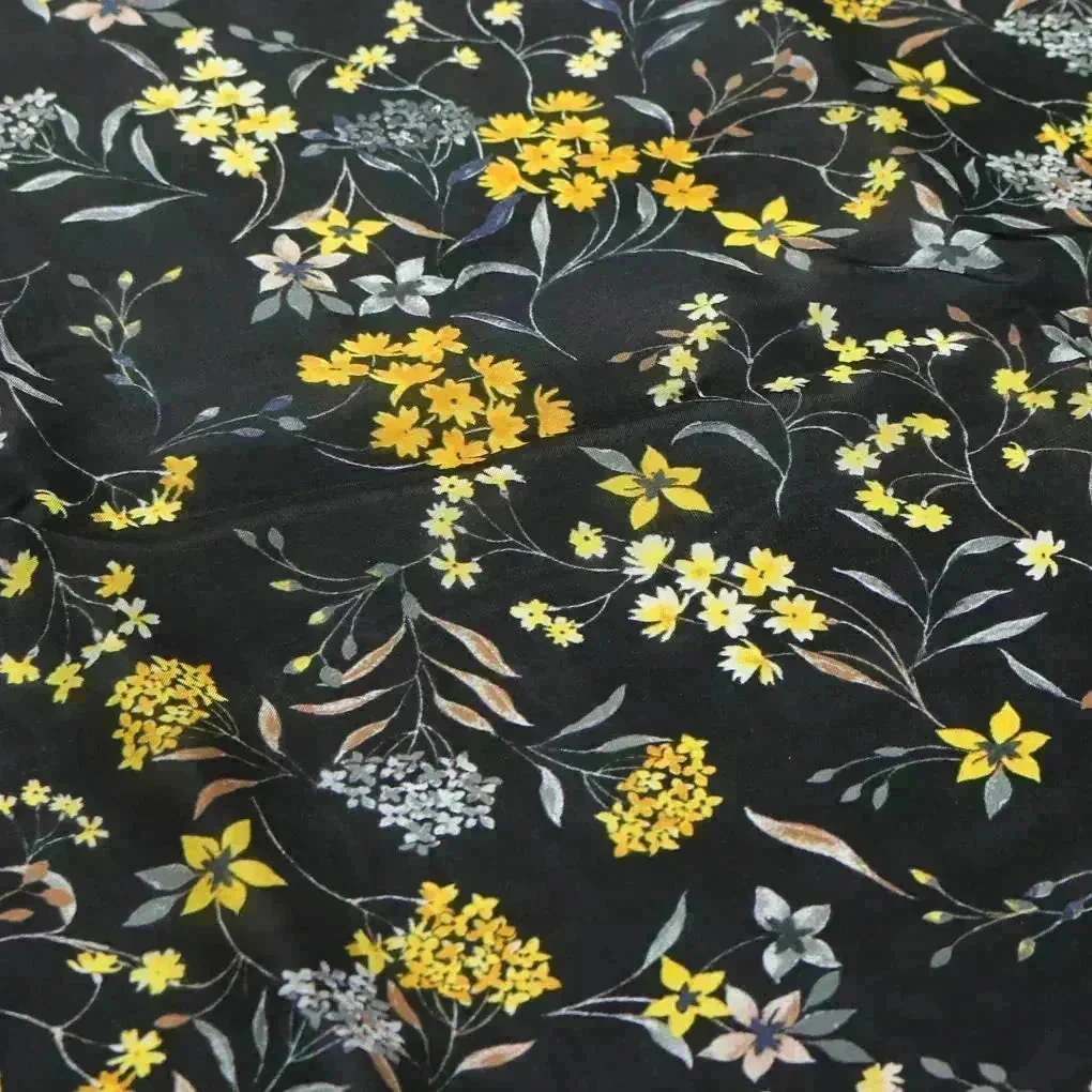 Black and Yellow Flower Ditzy Digital Printed Fabrics - Image 3