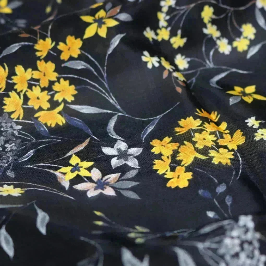 Black and Yellow Flower Ditzy Digital Printed Fabrics - Image 4