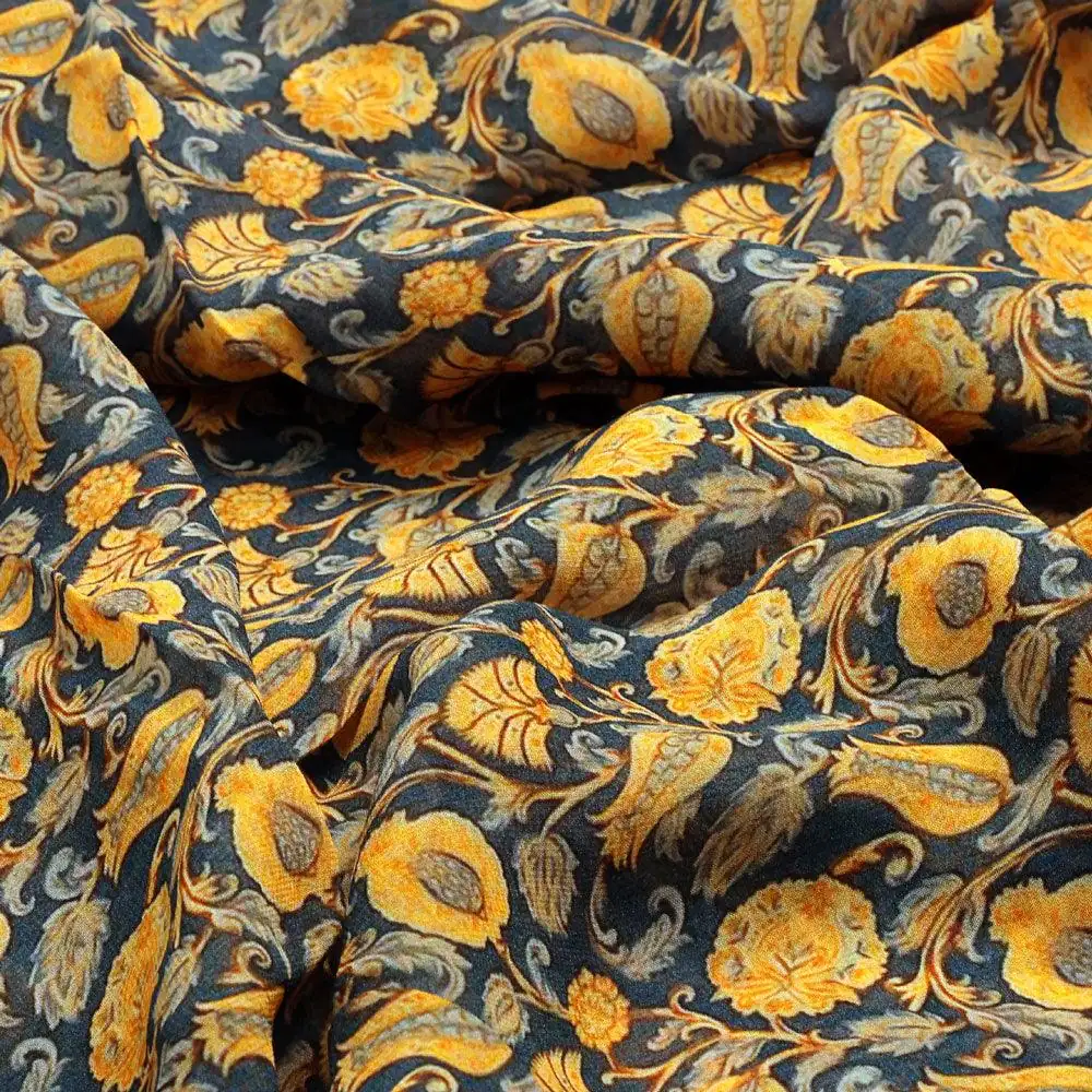 Black Art Nouveau Pure Georgette Printed Fabric Material - Image 3