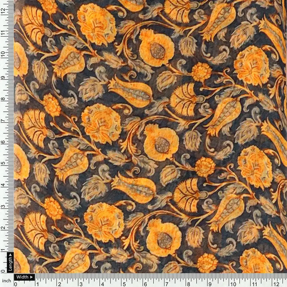 Black Art Nouveau Pure Georgette Printed Fabric Material - Image 4