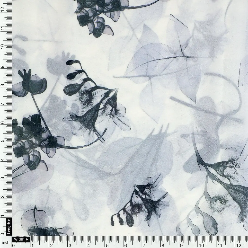 Black Floating Flowers Digital Printed Fabric - Weightless - Image 4