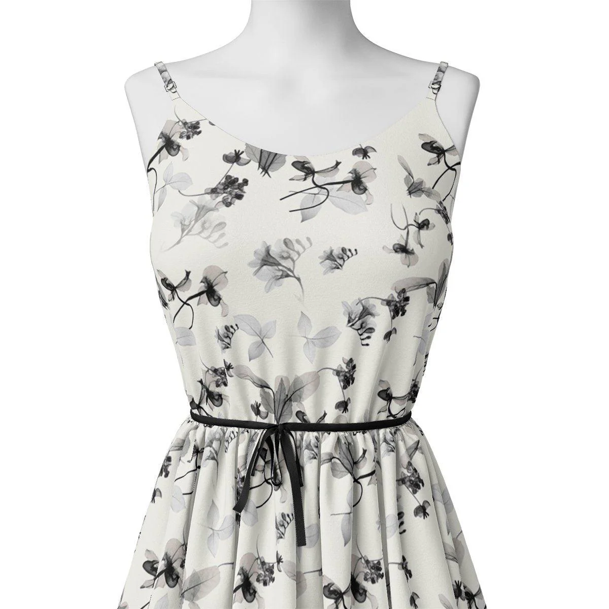 Black Floating Flowers Digital Printed Fabric - Kota Doria - Image 2