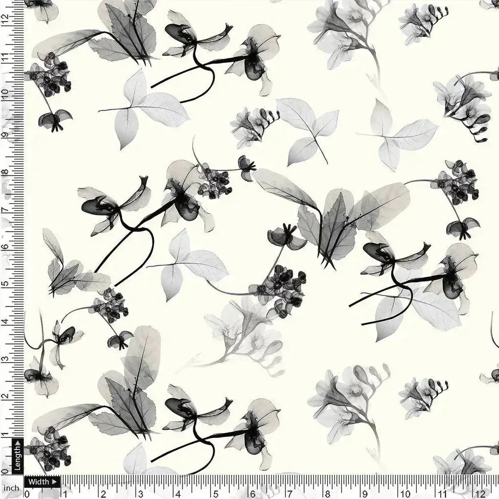 Black Floating Flowers Digital Printed Fabric - Kota Doria - Image 4