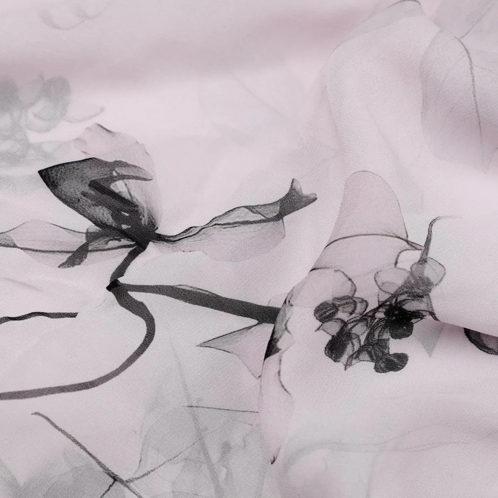 Black Floating Flowers Digital Printed Fabric - Pure Georgette - Image 3