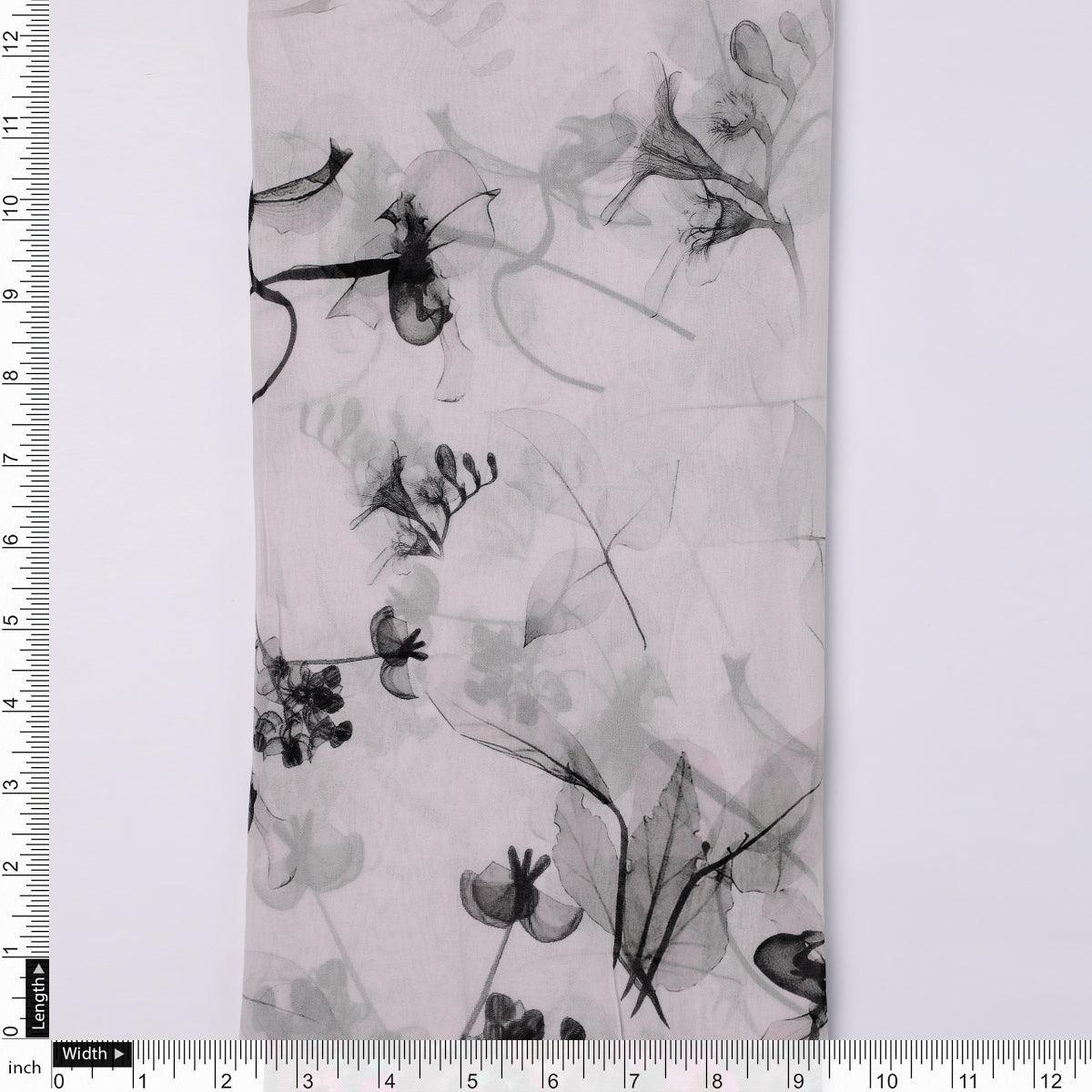 Black Floating Flowers Digital Printed Fabric - Pure Georgette - Image 4