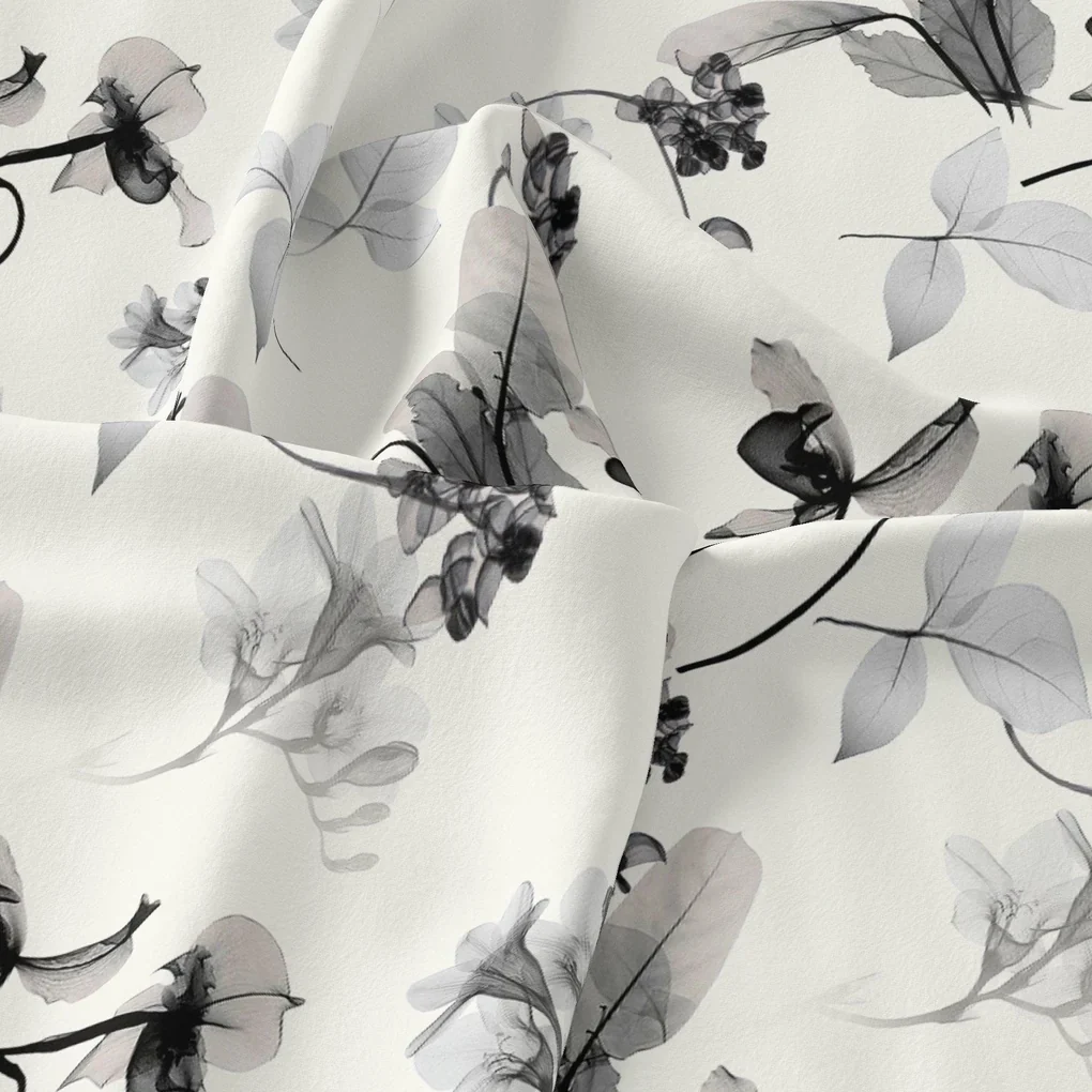 Black Floating Flowers Digital Printed Fabric - Pure Muslin - Image 3