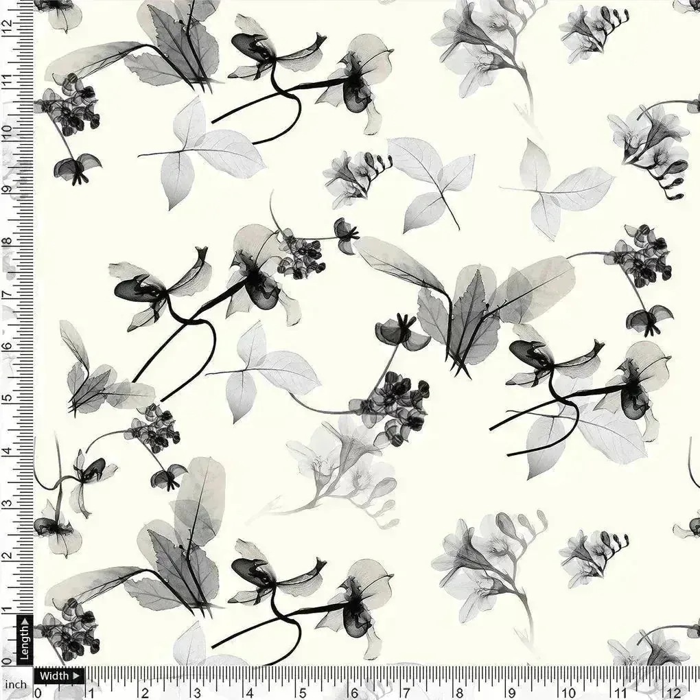 Black Floating Flowers Digital Printed Fabric - Pure Muslin - Image 4