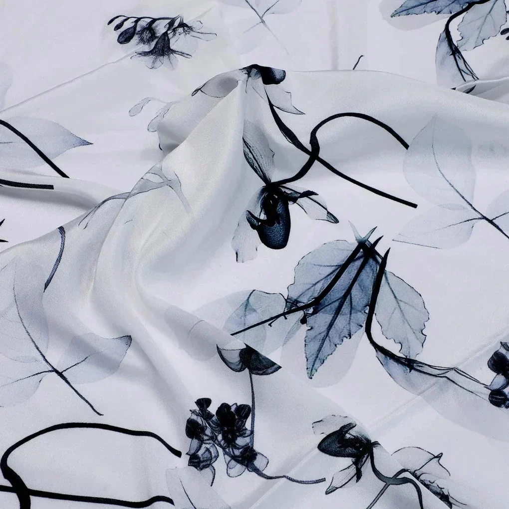 Black Floating Flowers Digital Printed Fabric - Crepe - Image 3