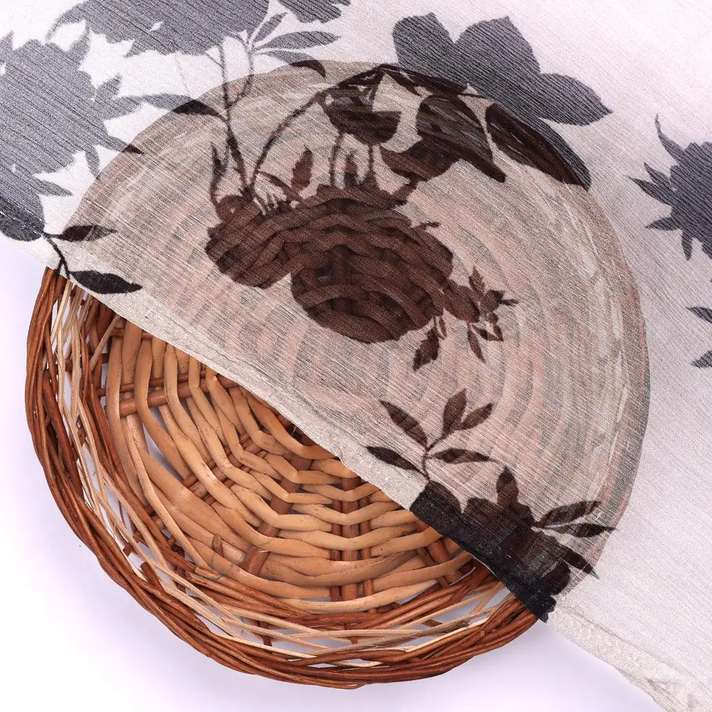 Black Floral Flower Digital Printed Fabric - Pure Chiffon - Image 2