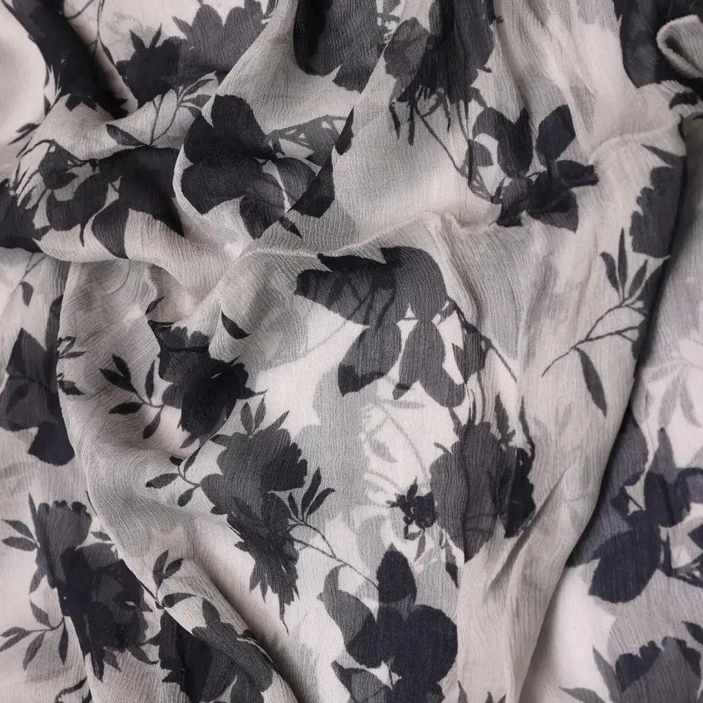 Black Floral Flower Digital Printed Fabric - Pure Chiffon - Image 3
