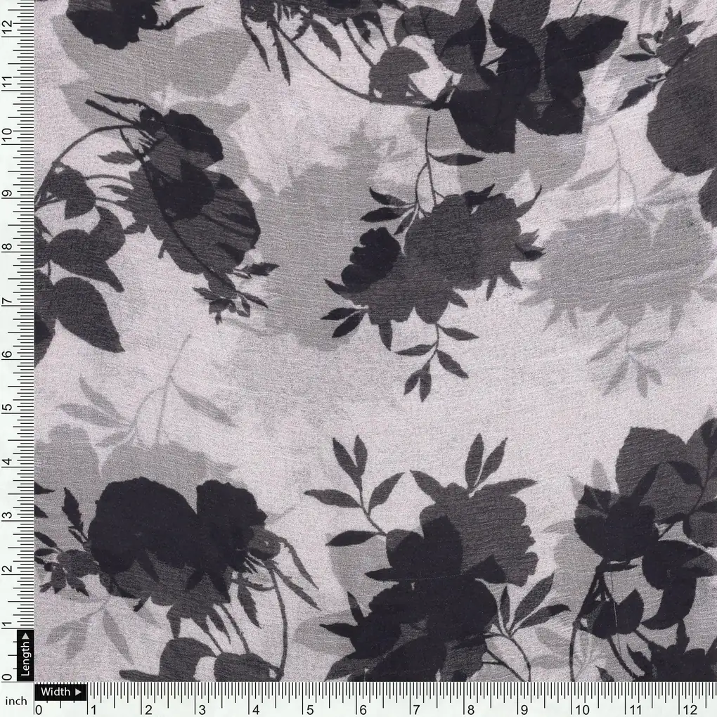 Black Floral Flower Digital Printed Fabric - Pure Chiffon - Image 4