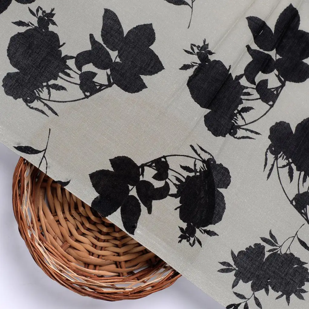 Black Floral Flower Digital Printed Fabric - Pure Cotton - Image 2