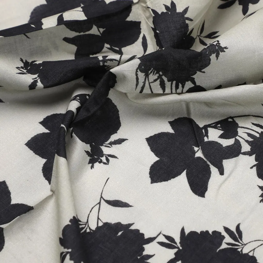 Black Floral Flower Digital Printed Fabric - Pure Cotton - Image 3