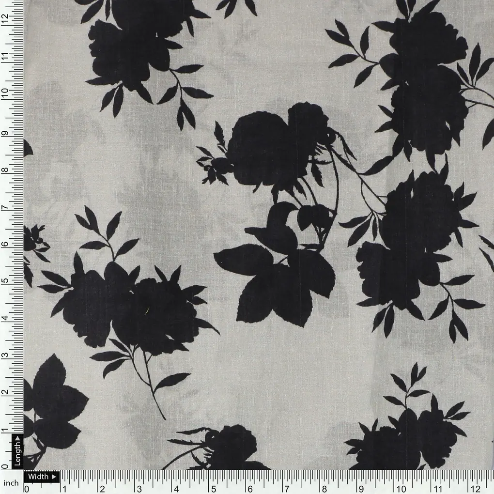 Black Floral Flower Digital Printed Fabric - Pure Cotton - Image 4