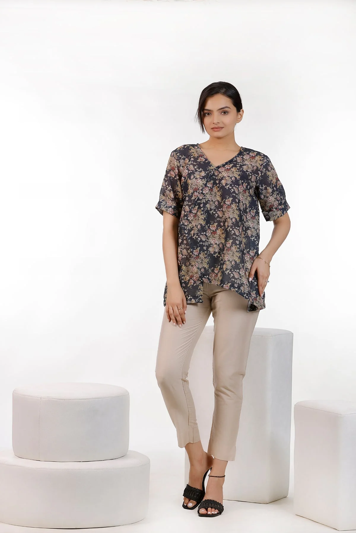Black Floral Print Top - Image 3