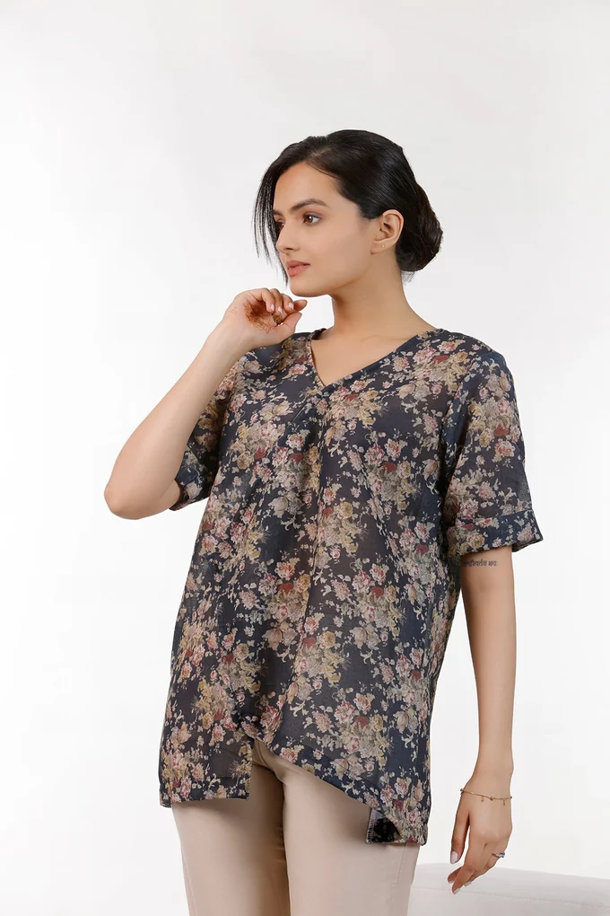 Black Floral Print Top - Image 4