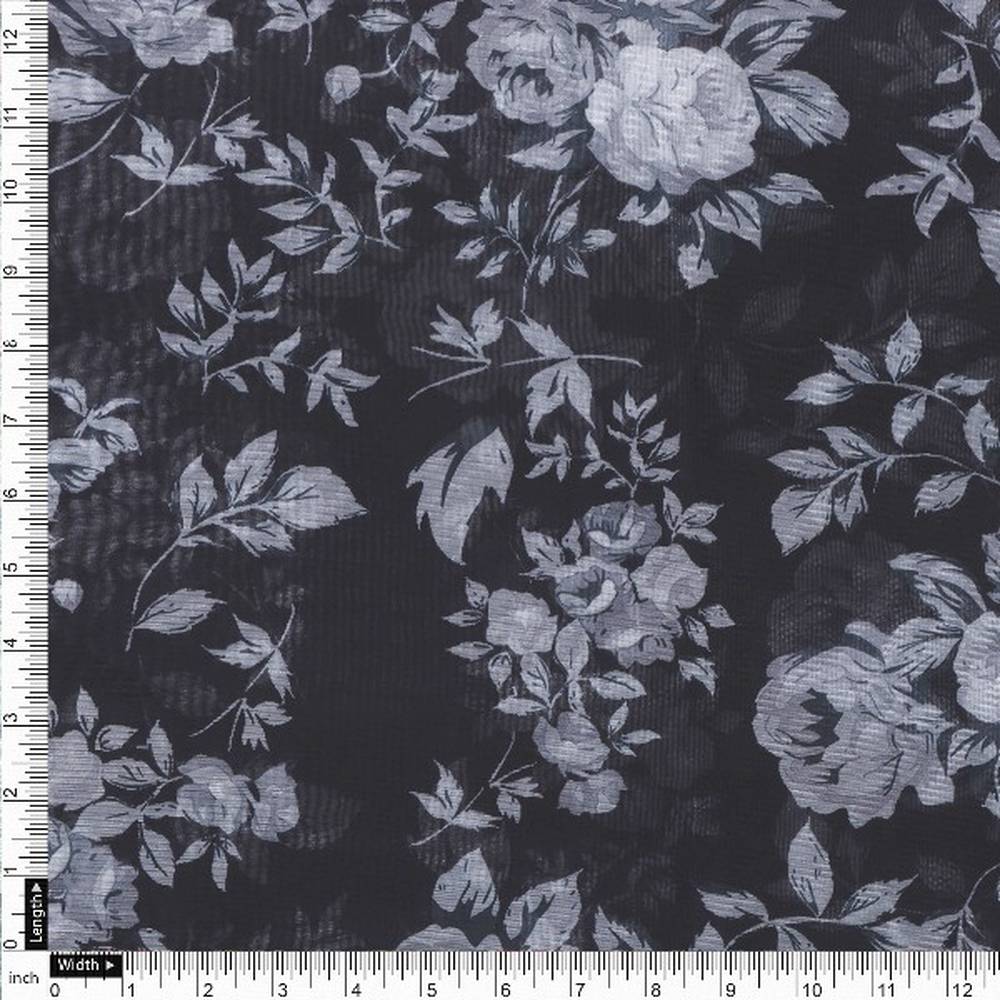 Black Floral Printed Organza Fabric - Image 4