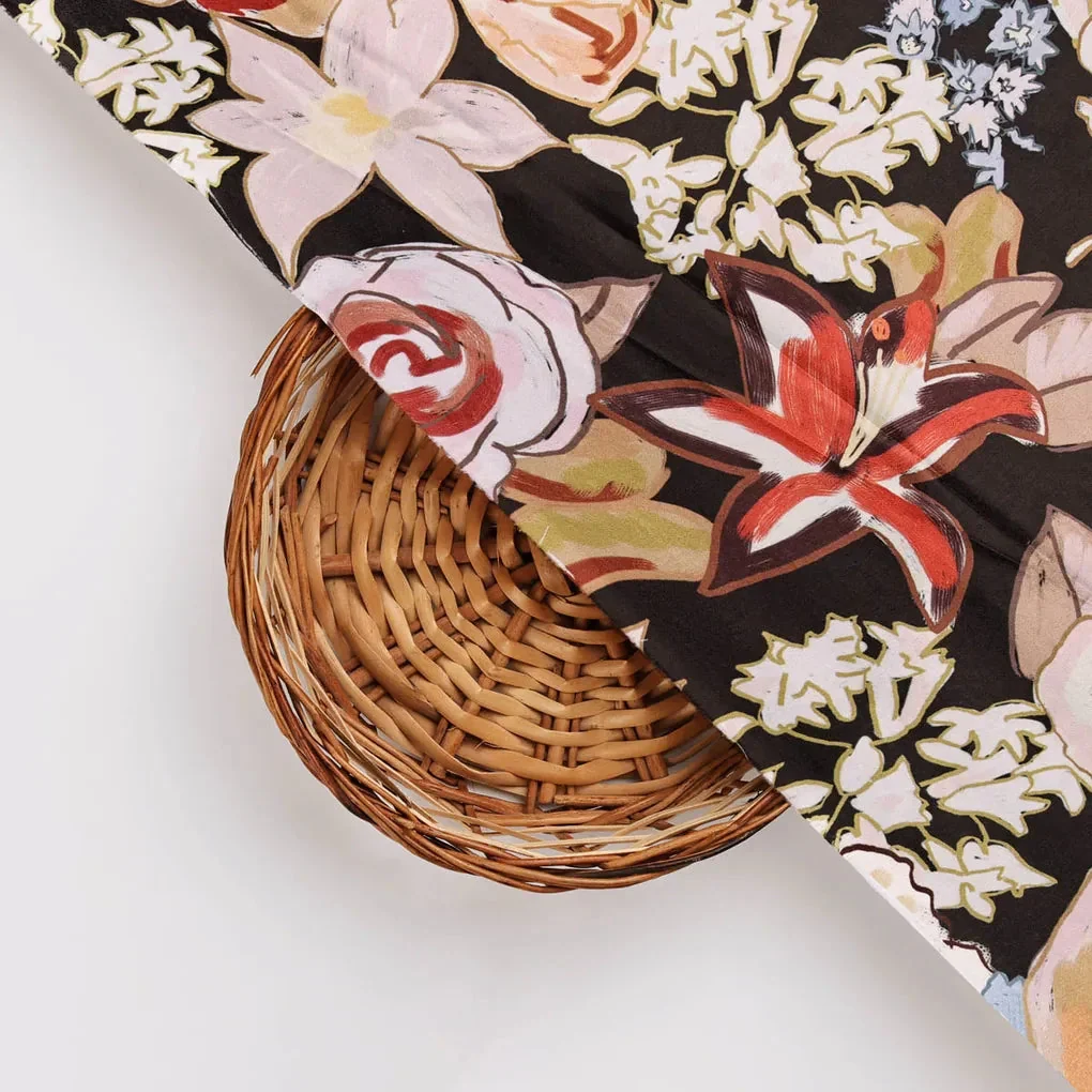 Black Floral Fabric - Image 3