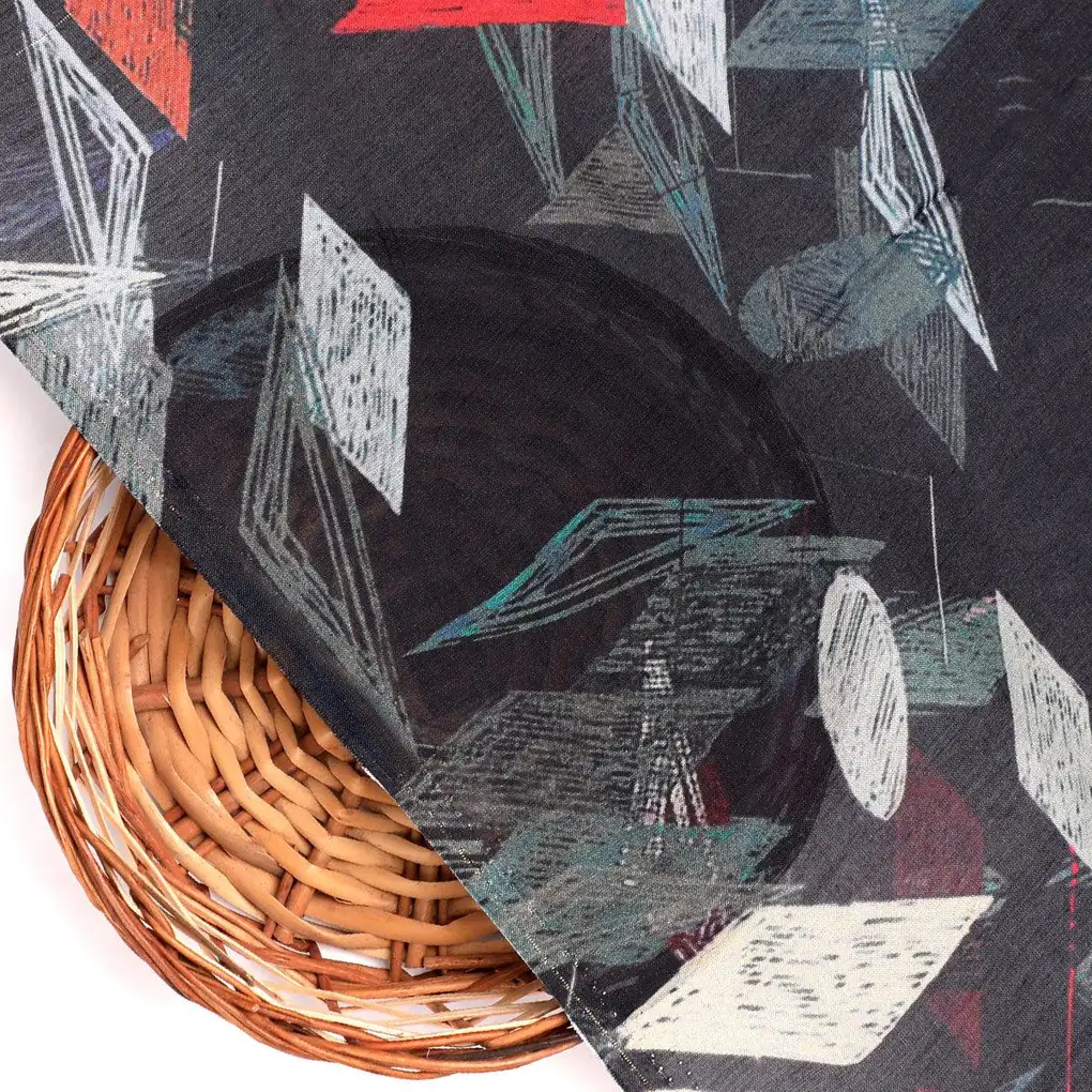 Black Geometric Printed Pure Muslin Fabric - Image 2