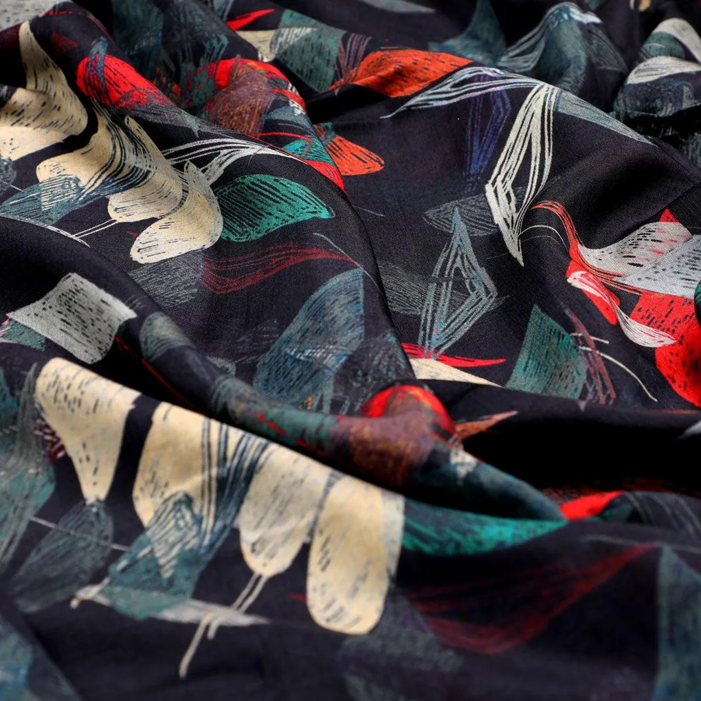 Black Geometric Printed Pure Muslin Fabric - Image 3
