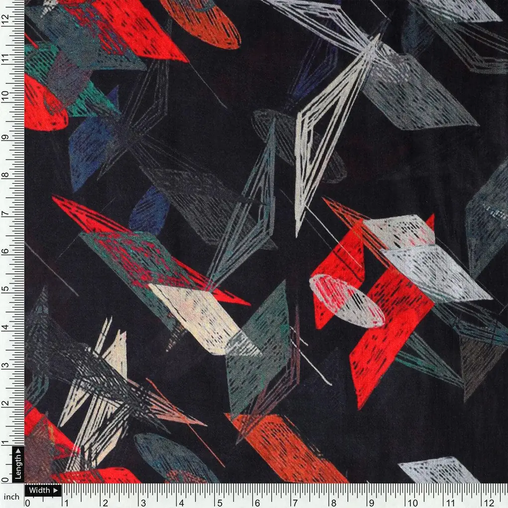Black Geometric Printed Pure Muslin Fabric - Image 4