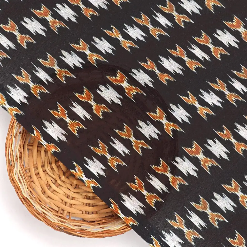 Black Ikat Digital Printed Muslin Fabric - Image 2