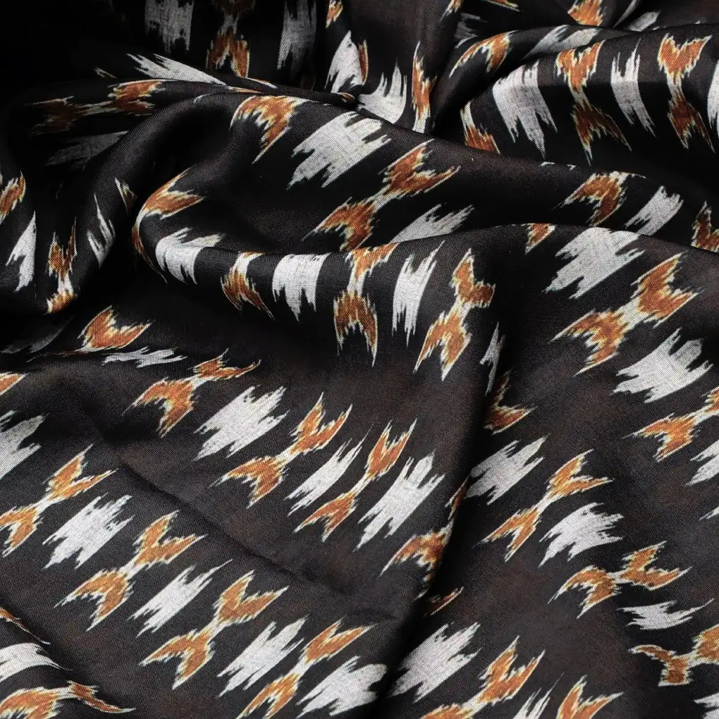 Black Ikat Digital Printed Muslin Fabric - Image 3