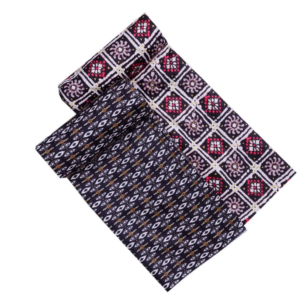 Black Mul Cotton Printed Unstitched Fabric Set (5 Meter Set) - Image 4