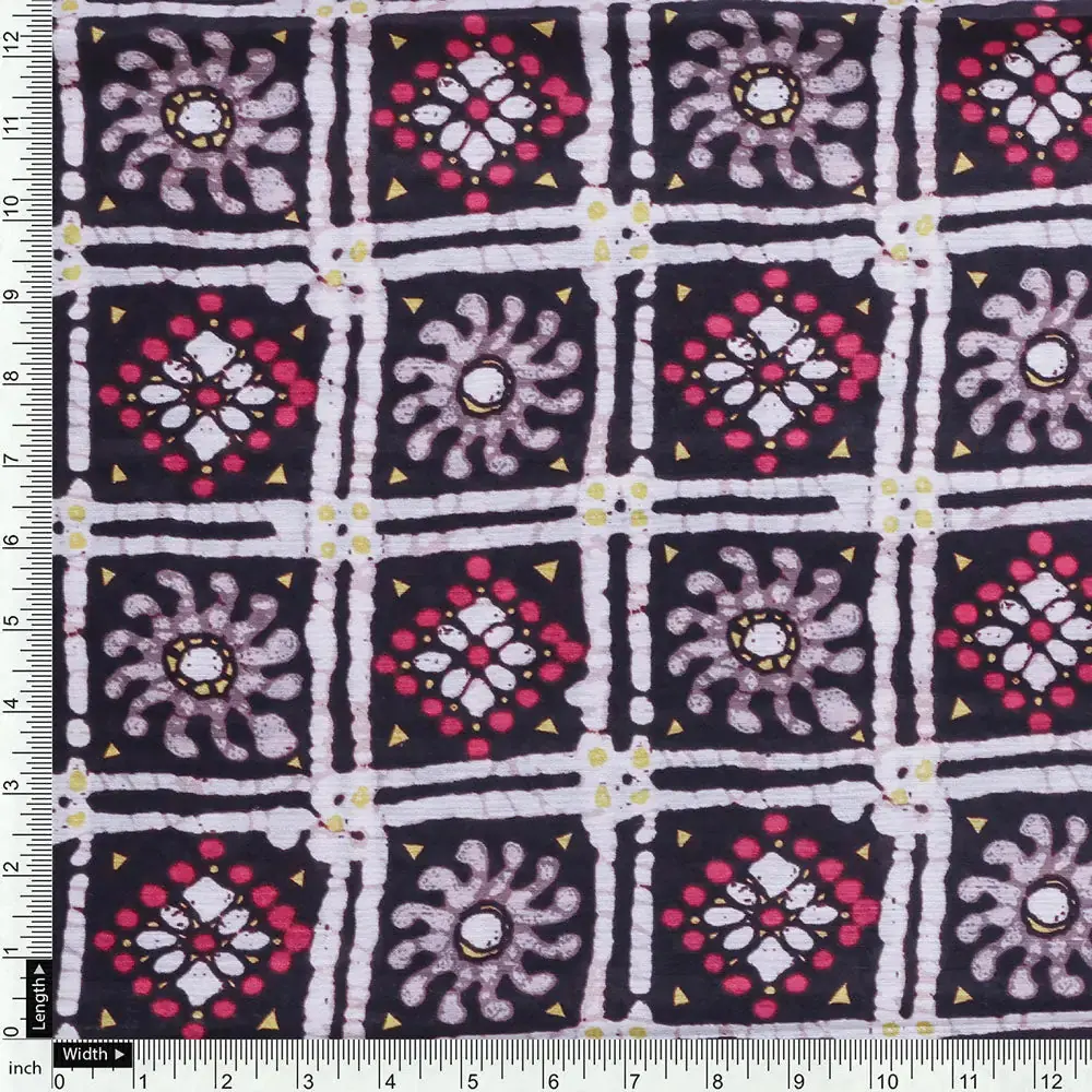 Black Mul Cotton Printed Unstitched Fabric Set (5 Meter Set) - Image 5