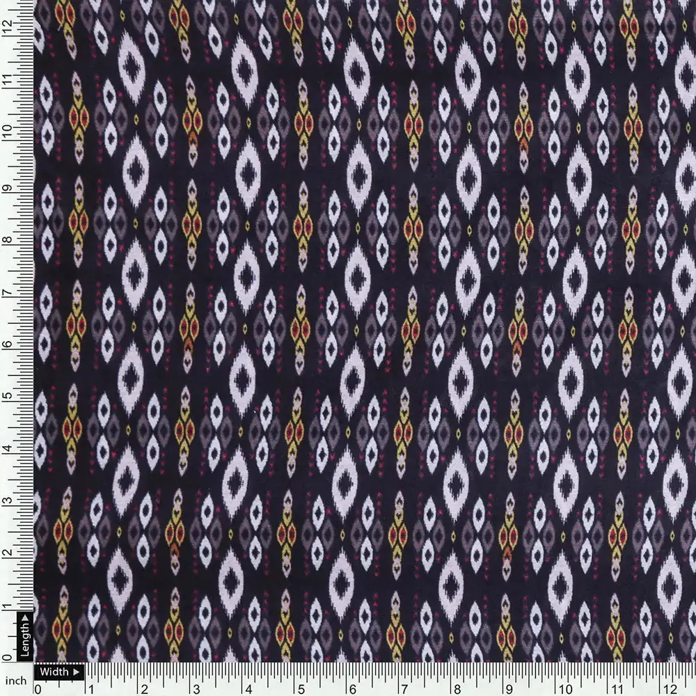 Black Mul Cotton Printed Unstitched Fabric Set (5 Meter Set) - Image 6