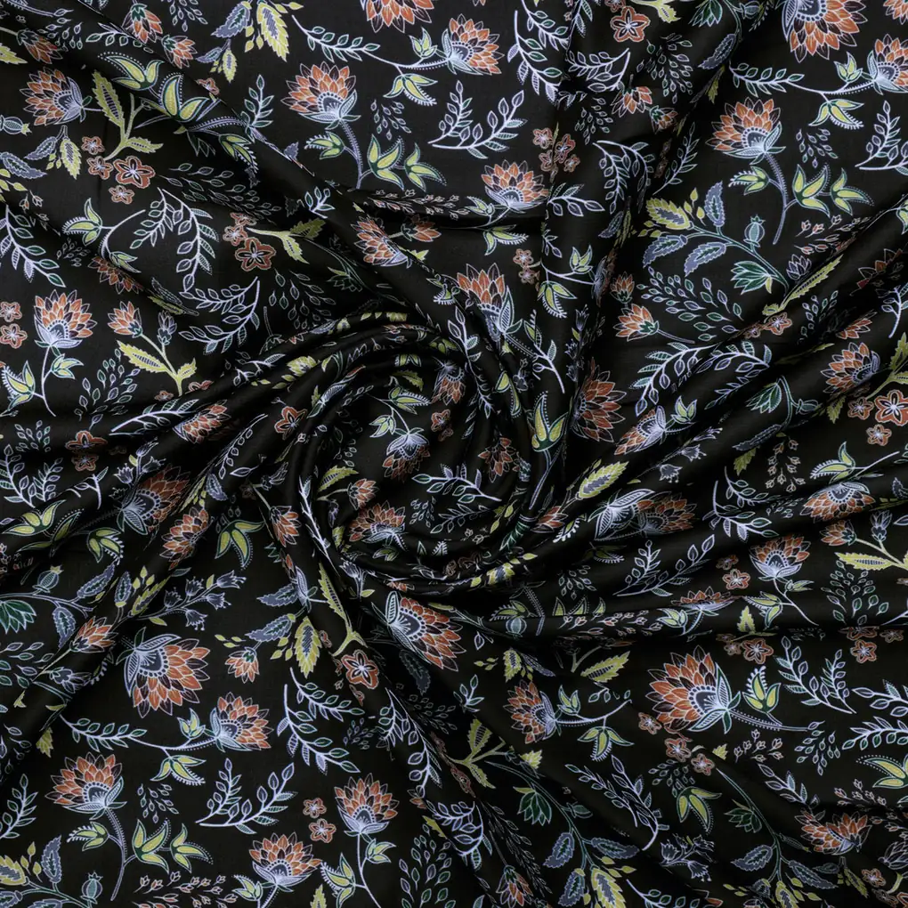 Black Muslin Fabric with Floral Print - Image 3