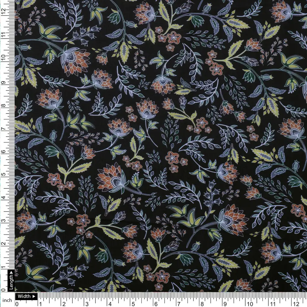 Black Muslin Fabric with Floral Print - Image 4
