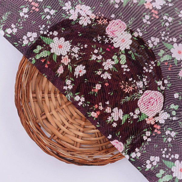 Black Organza Floral Print Fabric - Image 3