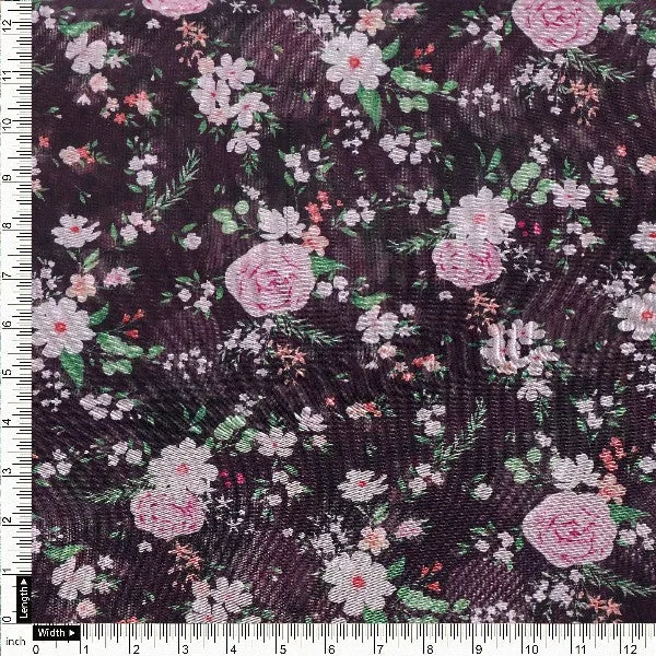 Black Organza Floral Print Fabric - Image 4