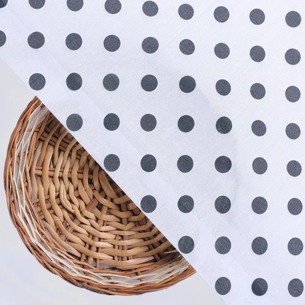 White Polka Dot Poly Muslin Printed Fabric - Image 2