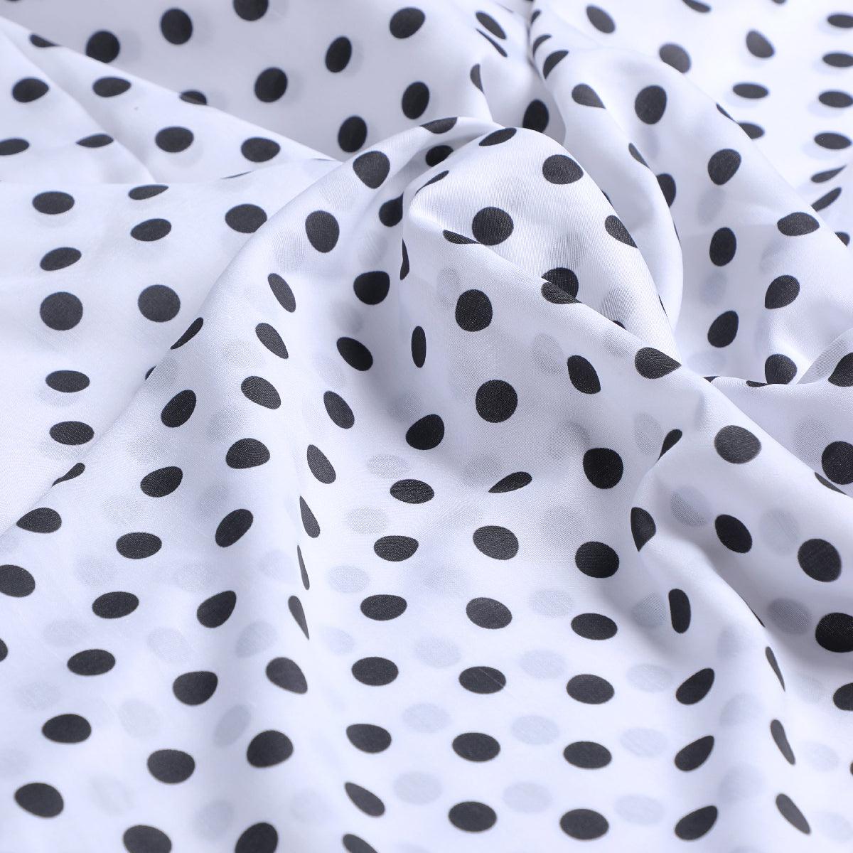 White Polka Dot Poly Muslin Printed Fabric - Image 3