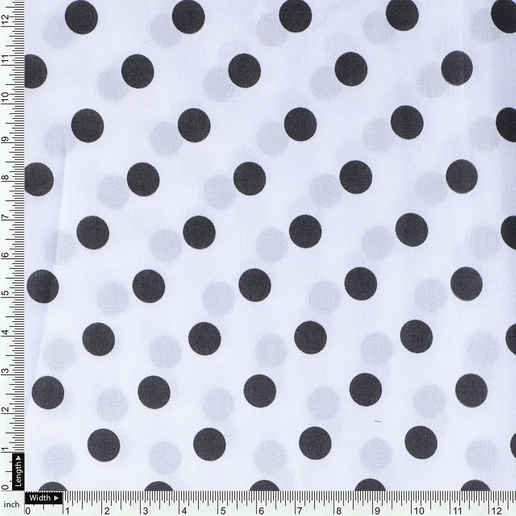 White Polka Dot Poly Muslin Printed Fabric - Image 4
