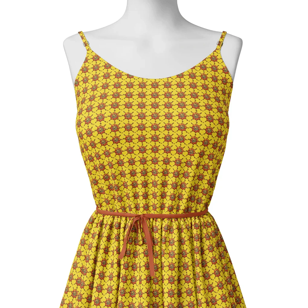 Yellow Retro Pure Georgette Printed Fabric Material - Image 2