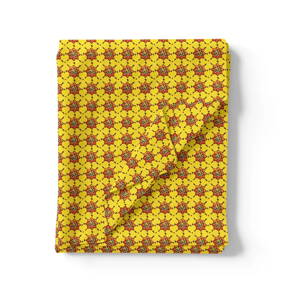 Yellow Retro Pure Georgette Printed Fabric Material - Image 3