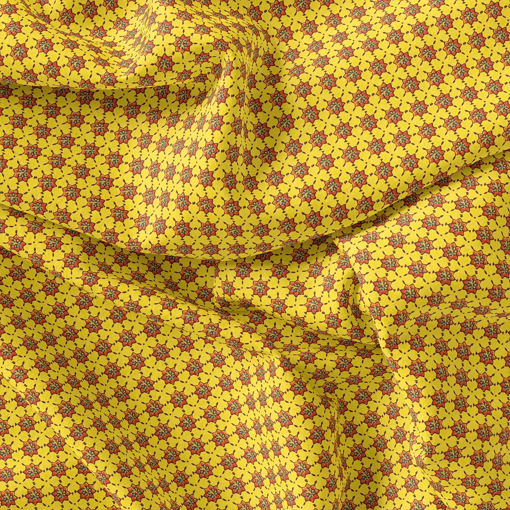 Yellow Retro Pure Georgette Printed Fabric Material - Image 4