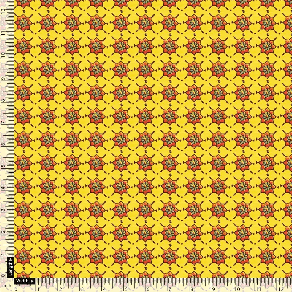 Yellow Retro Pure Georgette Printed Fabric Material - Image 5