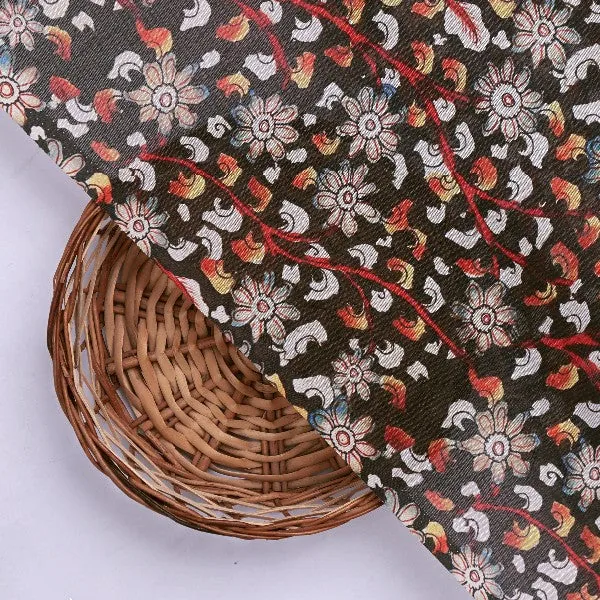 Black Tusser Silk with Ditsy Floral Print - Image 3