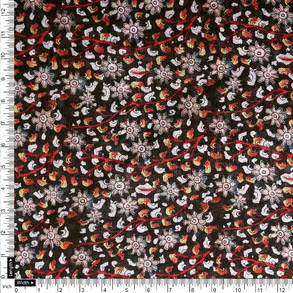 Black Tusser Silk with Ditsy Floral Print - Image 4