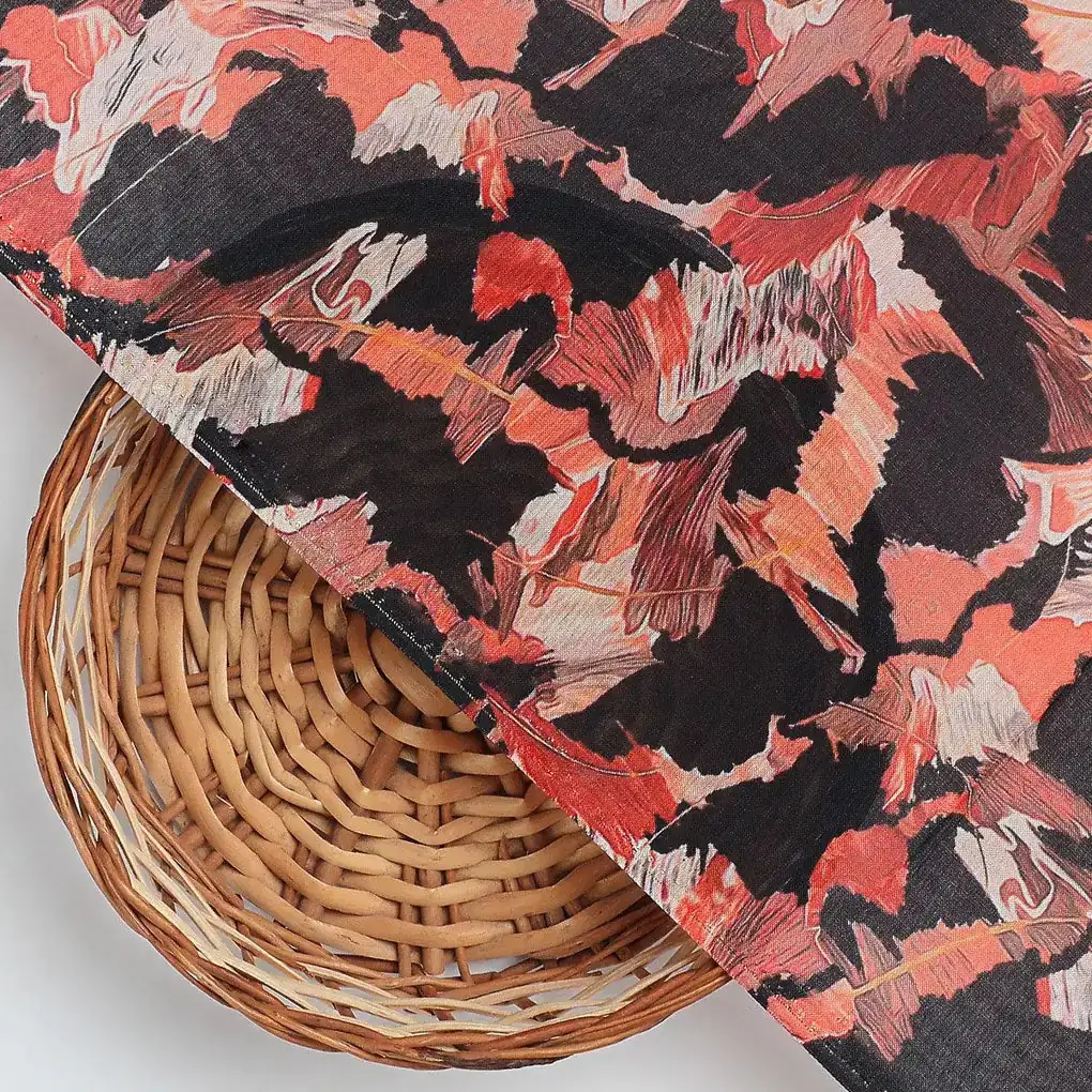 Black Watercolor Printed Pure Muslin Fabric - Image 2