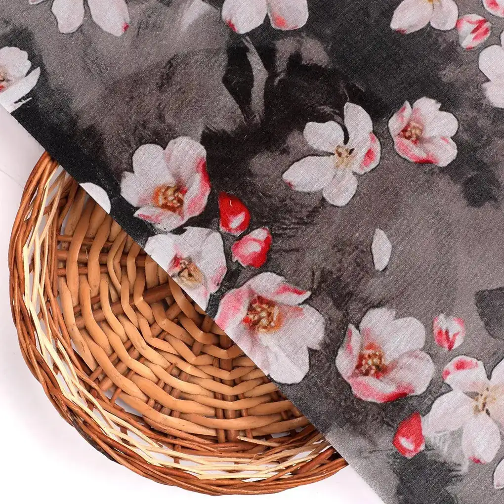 Black Watercolor Pure Cotton Printed Fabric Material - Image 2