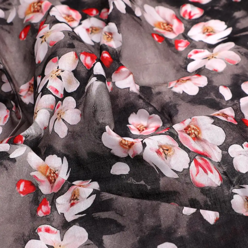 Black Watercolor Pure Cotton Printed Fabric Material - Image 3