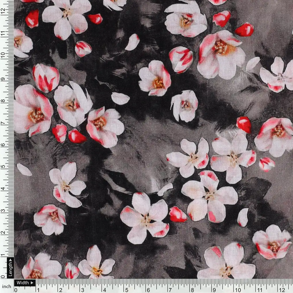 Black Watercolor Pure Cotton Printed Fabric Material - Image 4